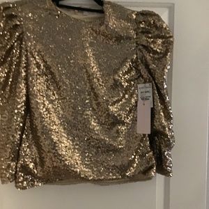 Gold sequins puff sleeve to